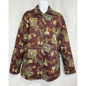 Vintage Koret Quilted Jacket Womens Sz Medium Multicolor Dogs Print Y2K